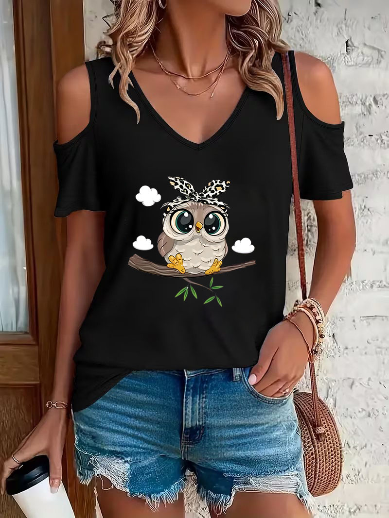 Summer Clothing Drop - T-shirt tendance à imprimé hibou de