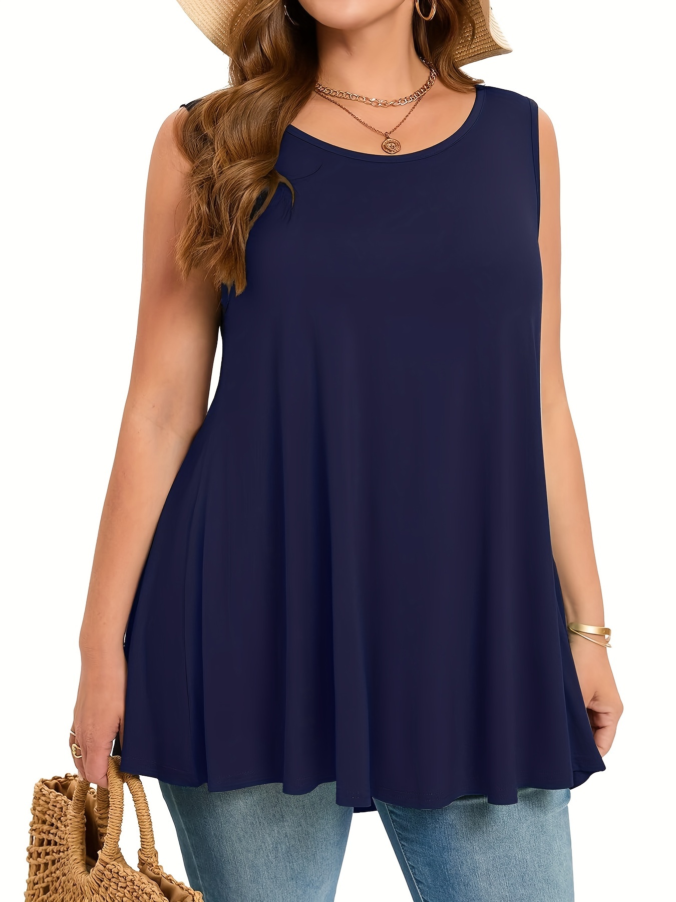 Halter Neck Top - Grande taille Simple solide débardeur décontracté