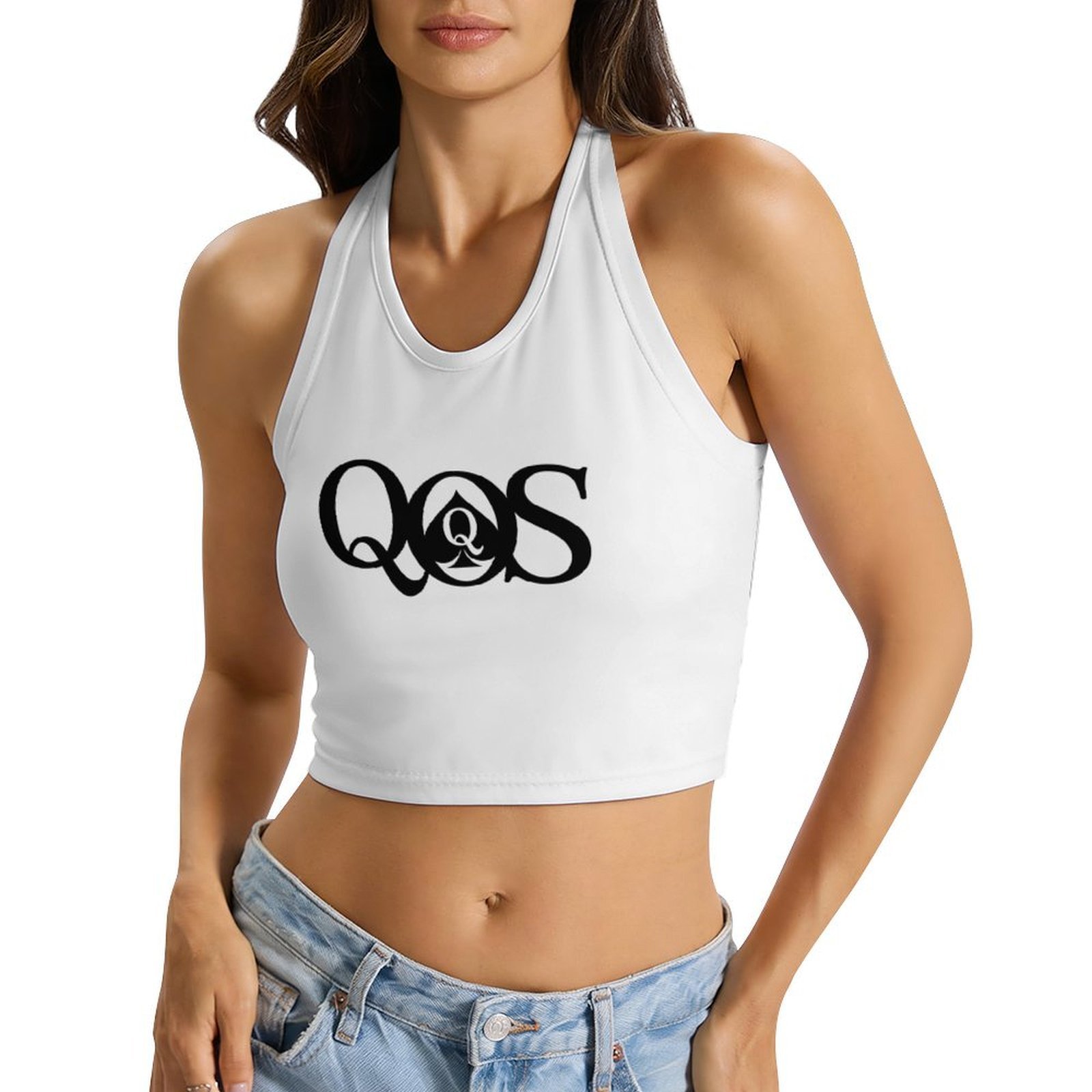 Halter Neck Top - Hauts licou imprimés QOS pour femmes,