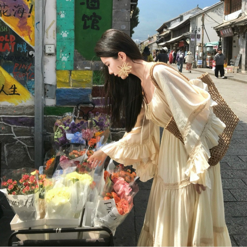 Summer Clothing For Older Women - Nouvelle Robe Longue Bohème Chic Beige