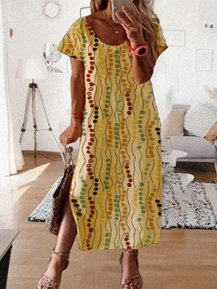 Robe midi imprimée jaune grand - Summer Clothing For Older Women avis et prix